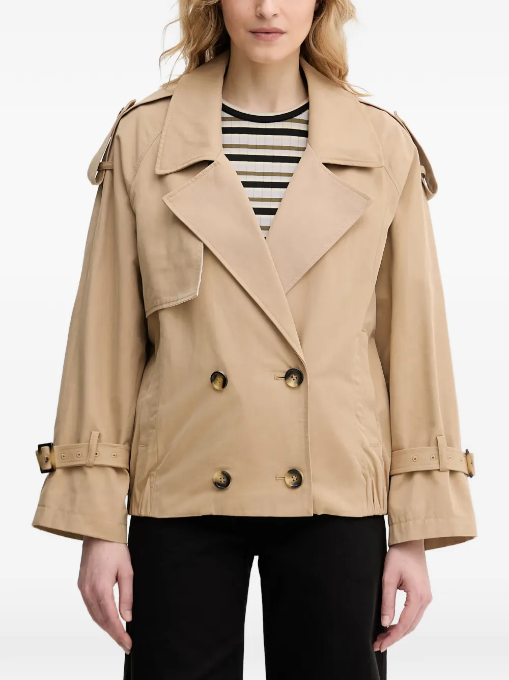 Sisley double-breasted belted-cuffs coat