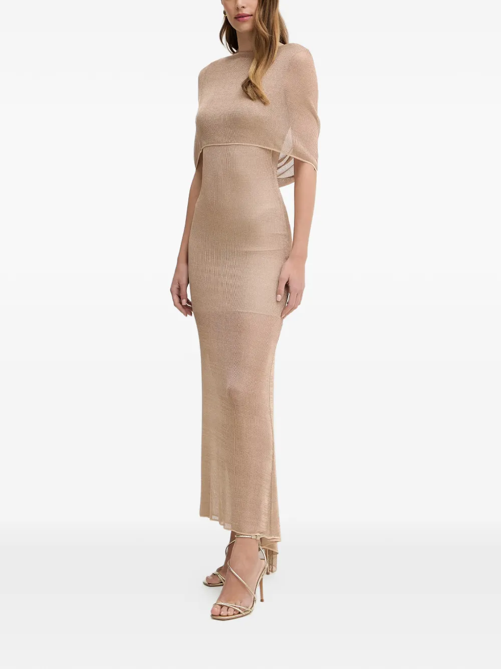 SIMONA CORSELLINI Mesh maxi-dress met open rug Beige