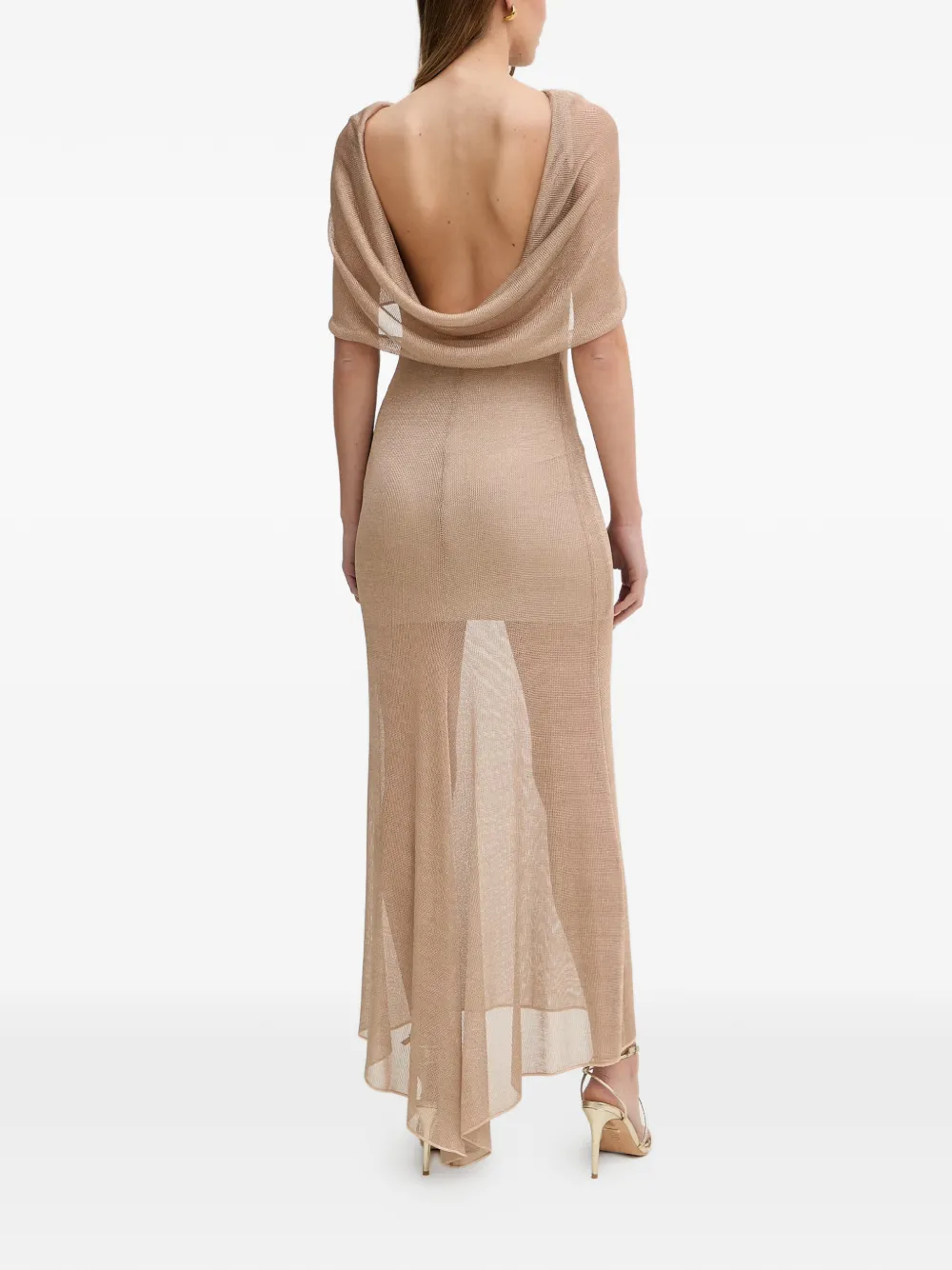 SIMONA CORSELLINI Mesh maxi-dress met open rug Beige