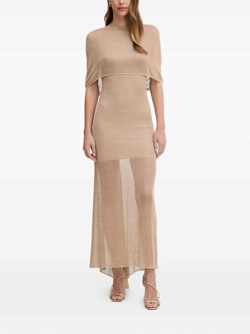 SIMONA CORSELLINI Mesh maxi-dress met open rug Beige