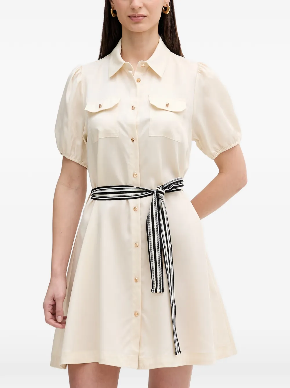 Gaudi belted puff-sleeve mini dress - Bianco
