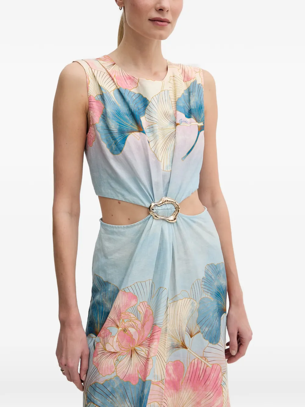 Gaudi floral-print cut-out midi dress - Blu