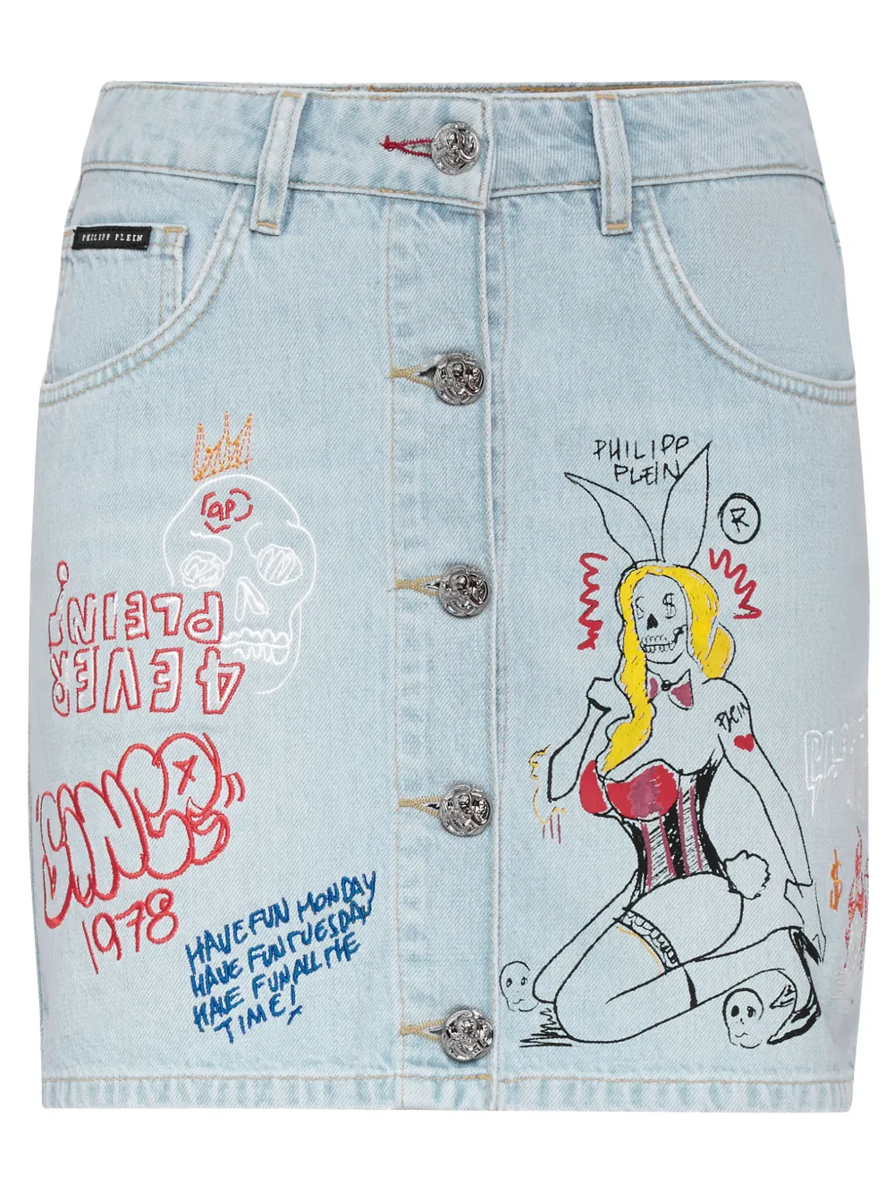 Philipp Plein graffiti-print pocketed mini skirt - Blau