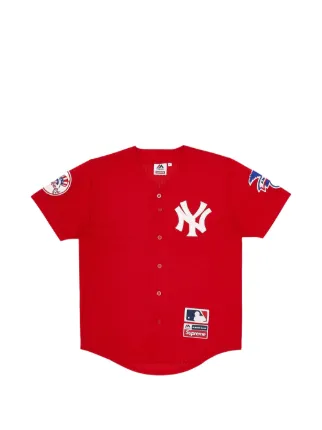 極美品✨Supreme NY yankees baseball Jersey M Supreme New York Yankees logo-patch Baseball Jersey | Red | FARFETCH