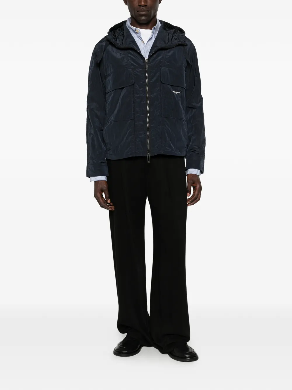 Emporio Armani Jack met capuchon en gekreukte textuur Blauw