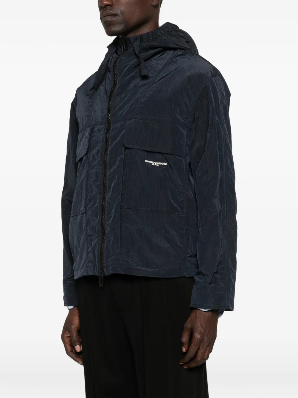 Emporio Armani Jack met capuchon en gekreukte textuur Blauw
