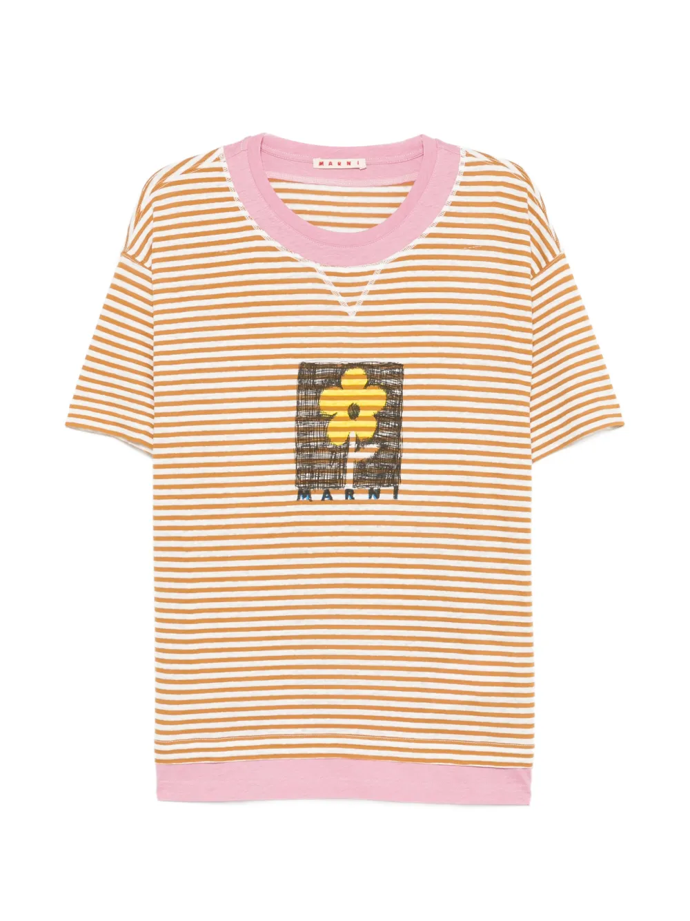 Marni stripe-pattern floral-print T-shirt - Marrone