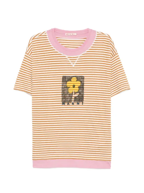 Marni stripe-pattern floral-print T-shirt
