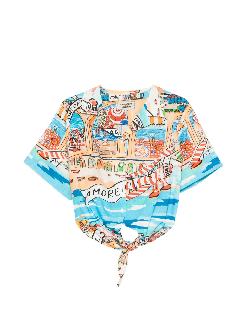 Alessandro Enriquez Printed Short-sleeves Shirt In Blue