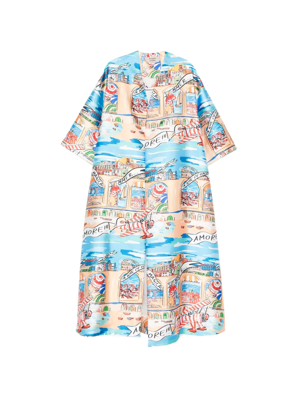alessandro enriquez graphic-print short-sleeves coat - Blu