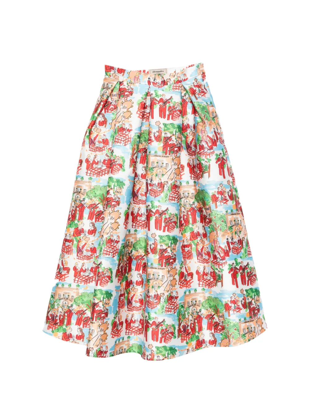 alessandro enriquez illustrative-print pleated mid skirt - Bianco