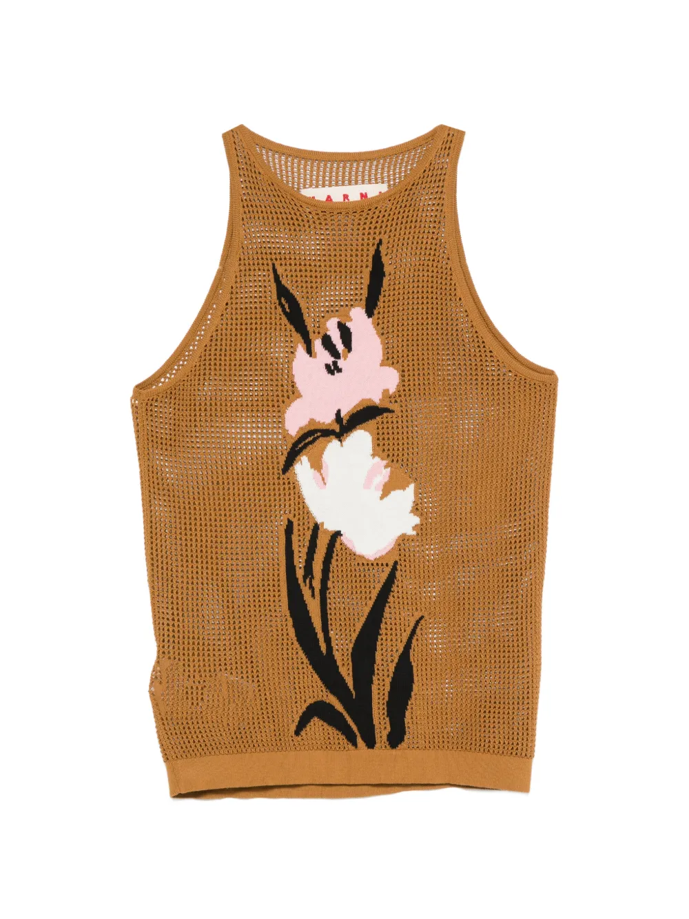 Marni floral-intarsia mesh top - Marrone