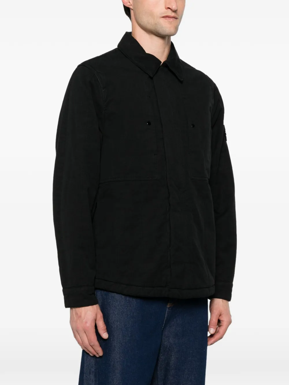 Stone Island tc_S.I. Ghost gewatteerd katoenen linnen jack Zwart