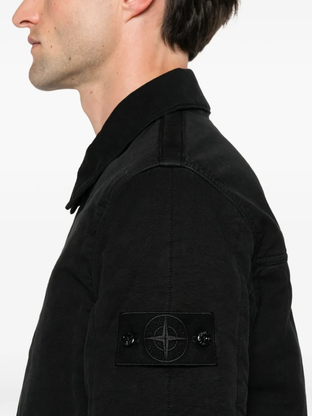 Stone Island tc_S.I. Ghost gewatteerd katoenen linnen jack Zwart