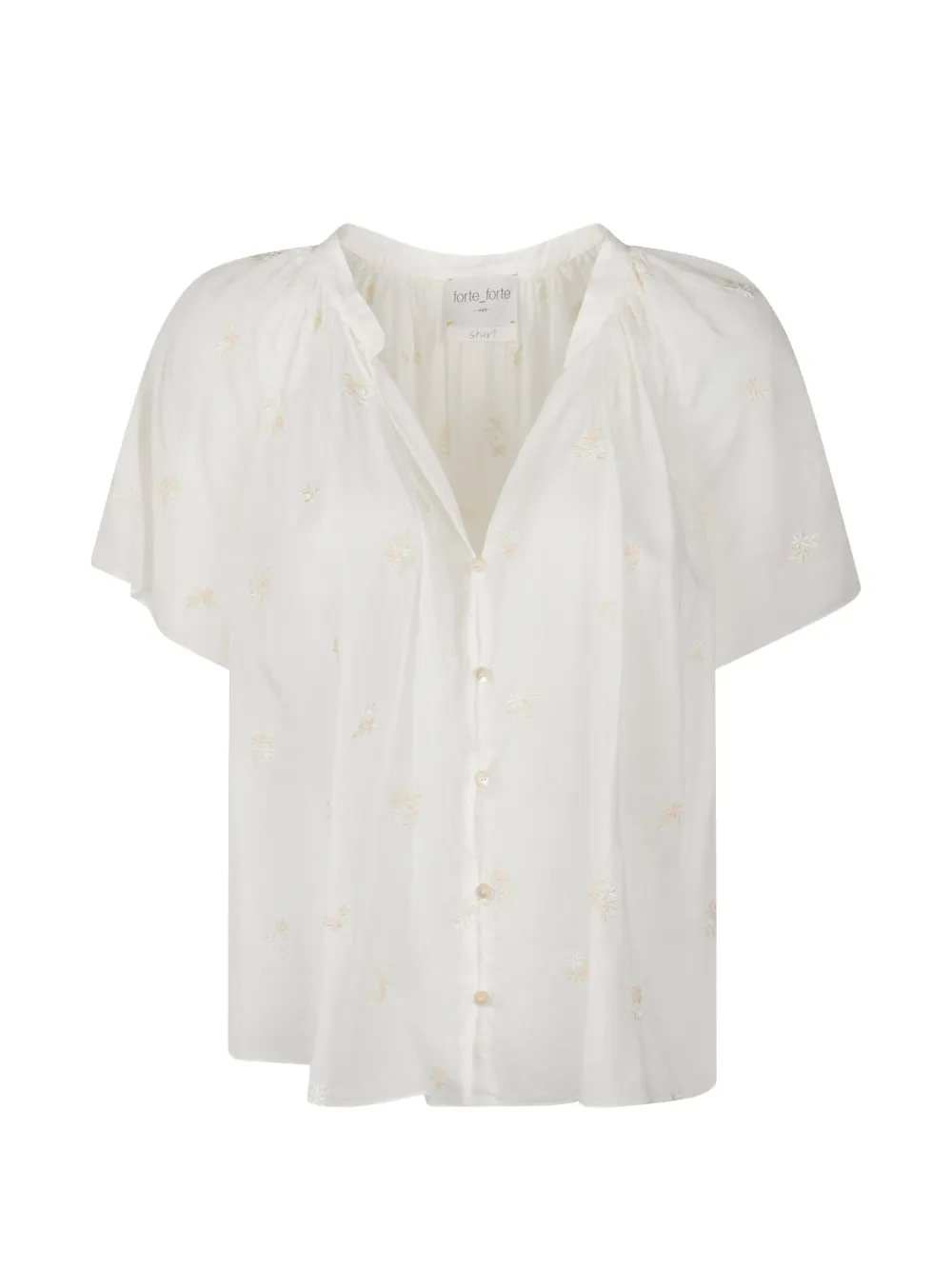 Forte Forte floral-embroidered gathered shirt - Weiß