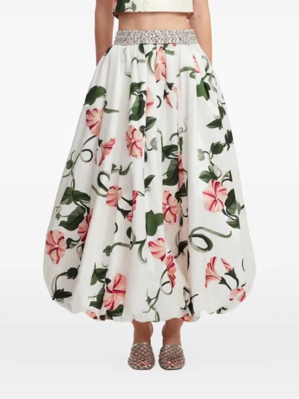 Leo Lin Floral-print Crystal-embellished Maxi Skirt in White