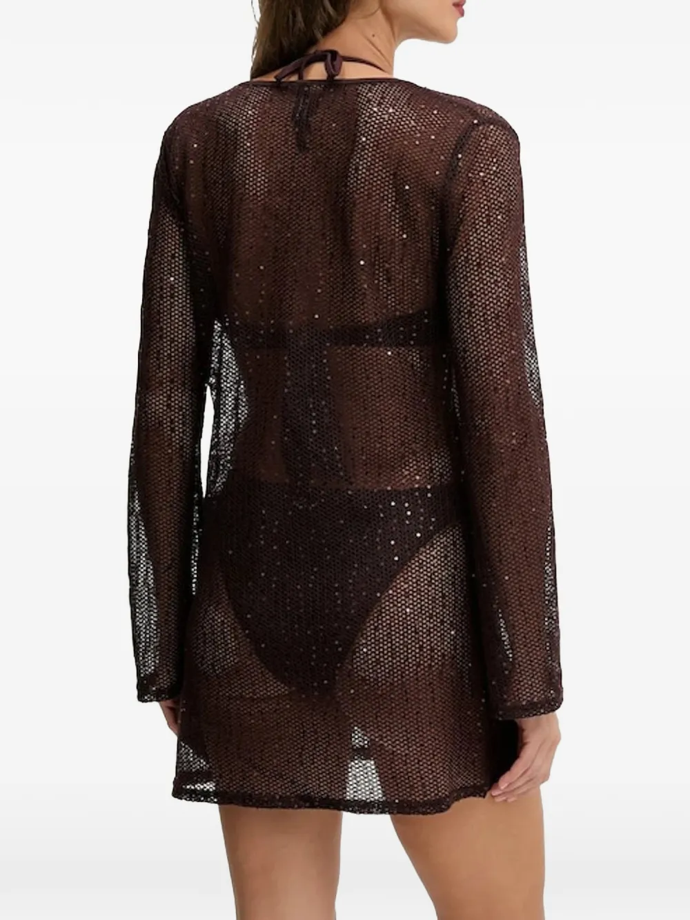 Karl Lagerfeld Mini-jurk met logoplakkaat en lange mouwen Bruin