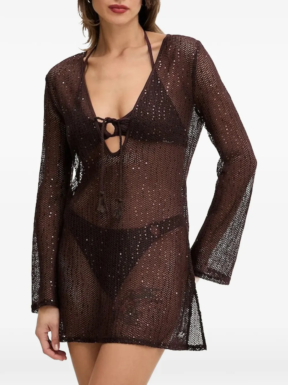 Karl Lagerfeld KARL LAGERFELD CROCHET LS BEACH DRESS - Marrone