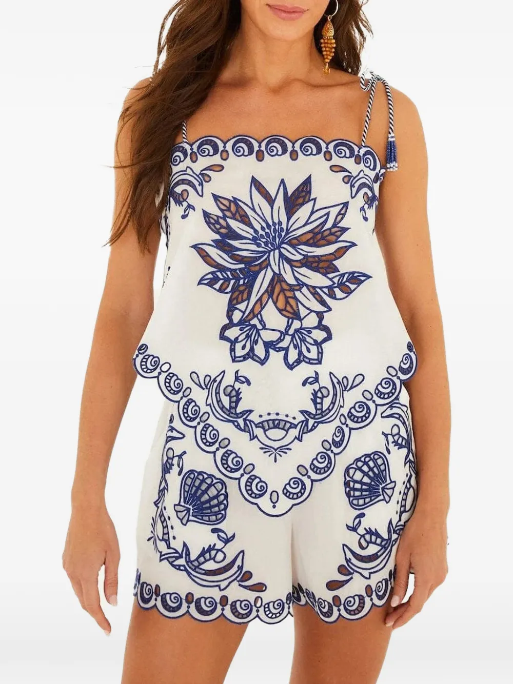 FARM Rio garden tiles richelieu blouse - Bianco