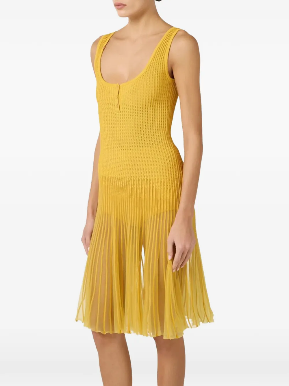 Elisabetta Franchi Plissé jurk met knopen Geel