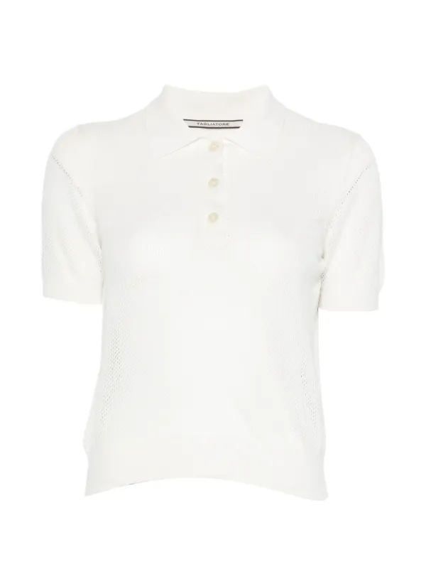 Tagliatore Fabrizia Mesh-knit Polo Top in White
