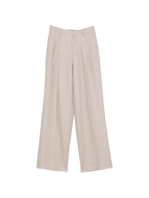 Tagliatore Ebony Pleated Linen Trousers in Neutrals