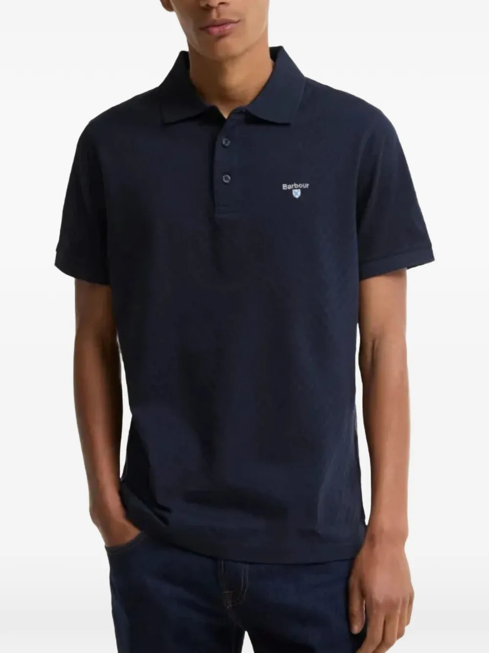  Barbour Polo Sutton Con Logo Bordado - Azul 