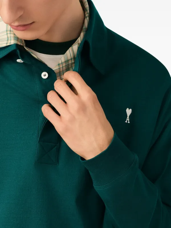 AMI Paris Ami De Coeur long-sleeved Polo Shirt | Green | FARFETCH