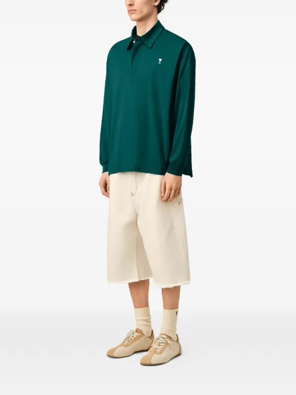AMI Paris Ami De Coeur long-sleeved Polo Shirt | Green | FARFETCH