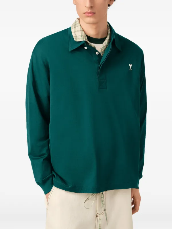 AMI Paris Ami De Coeur long-sleeved Polo Shirt | Green | FARFETCH