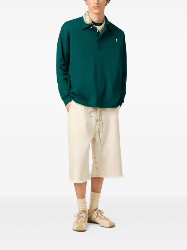 AMI Paris Ami De Coeur long-sleeved Polo Shirt | Green | FARFETCH