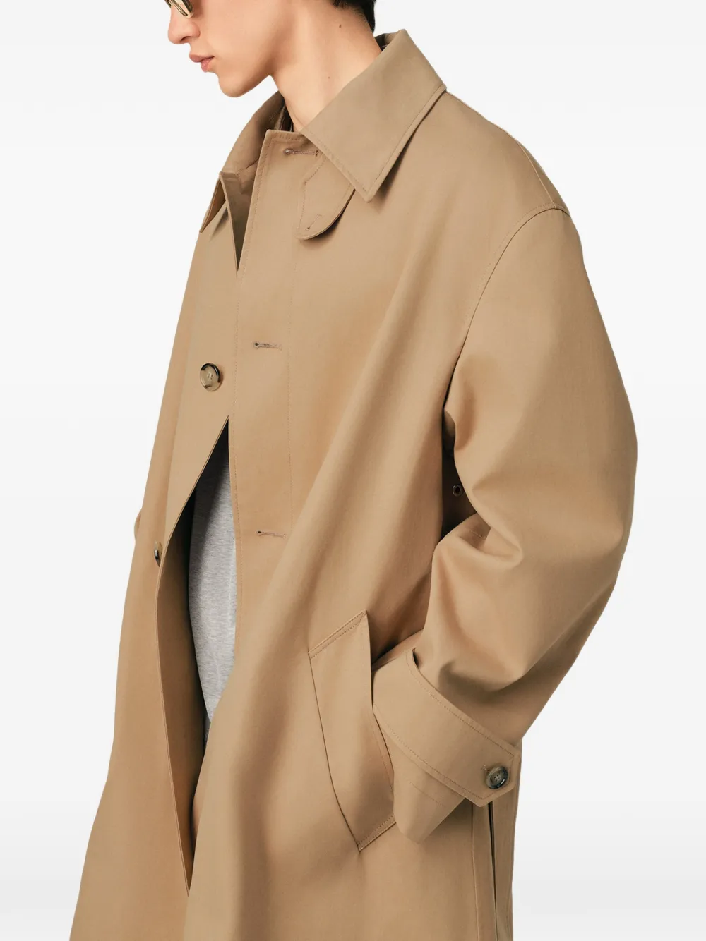 AMI Paris Waterafstotende katoenen Mac-jas met twill-riem Beige