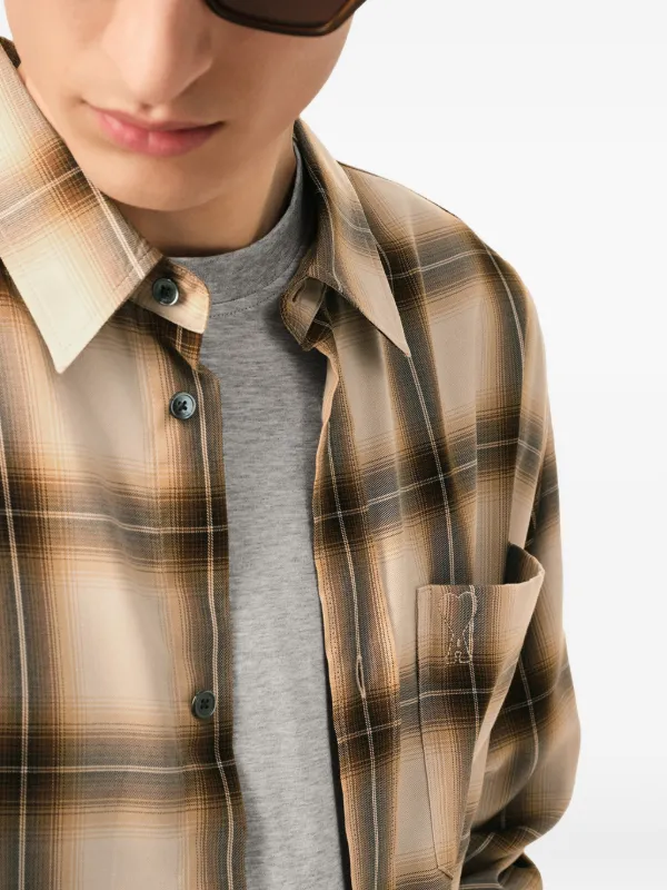 AMI Paris Ami De Coeur Checkered Boxy Shirt | Neutrals | FARFETCH JO