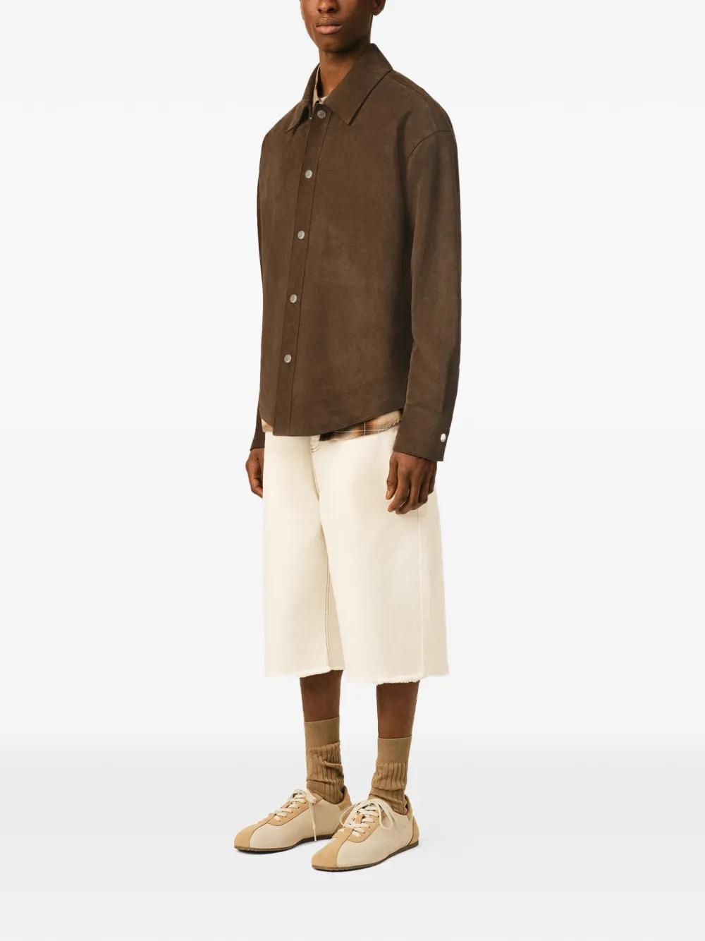 AMI Paris Leren shirtjack met knopen Bruin