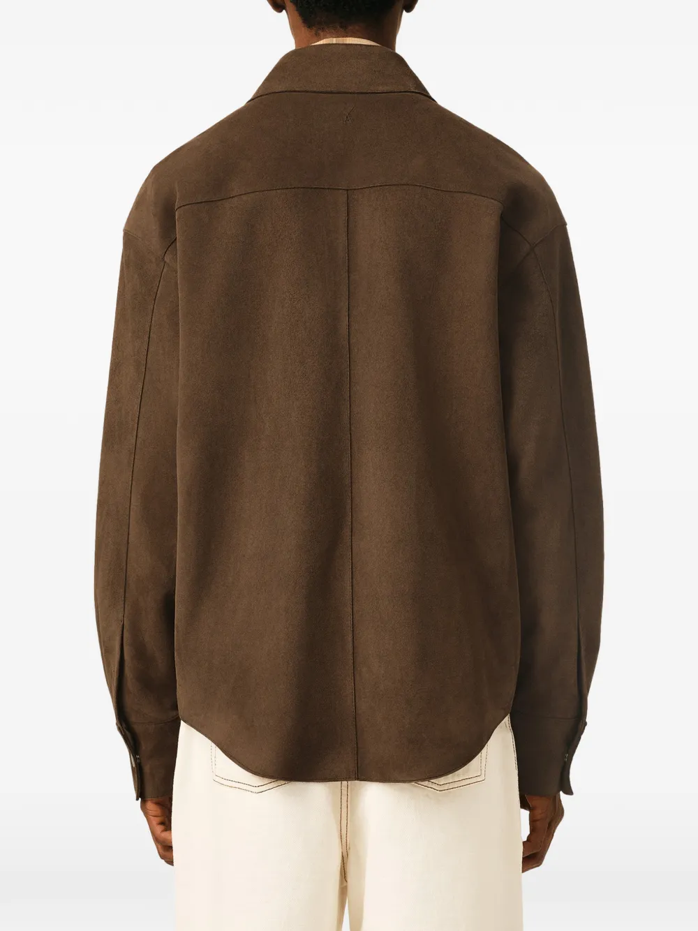 AMI Paris Leren shirtjack met knopen Bruin