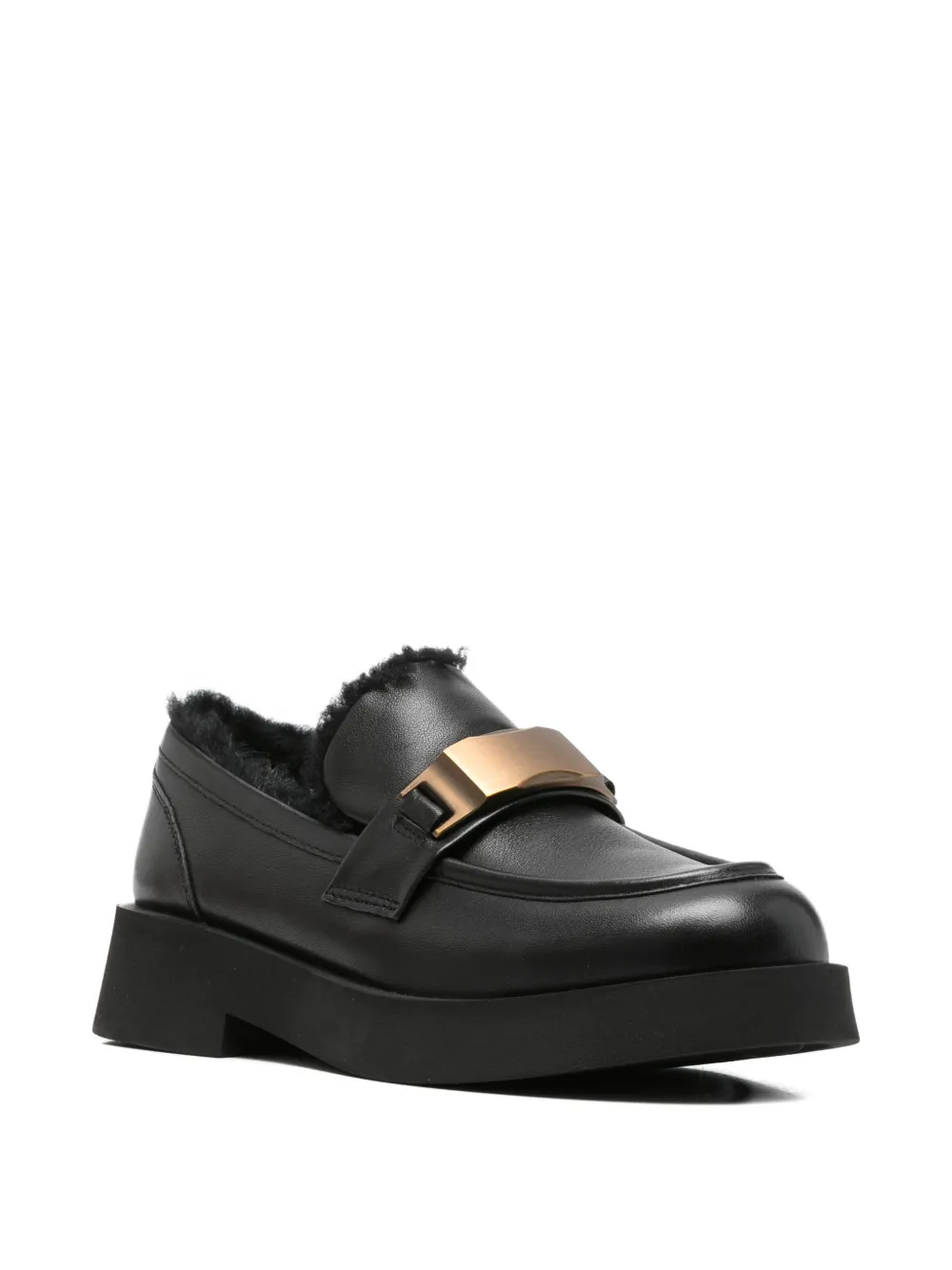 Sergio Moretti Firenze 시어링 안감 버클 디테일 로퍼 In Black