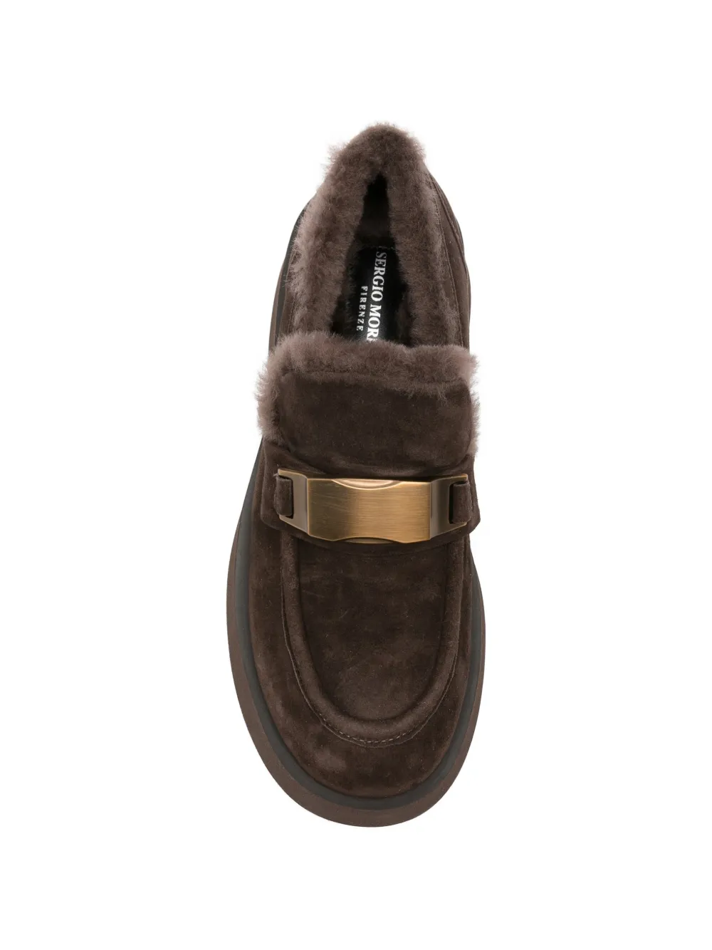 Sergio Moretti Firenze 시어링 안감 버클 디테일 로퍼 In Brown