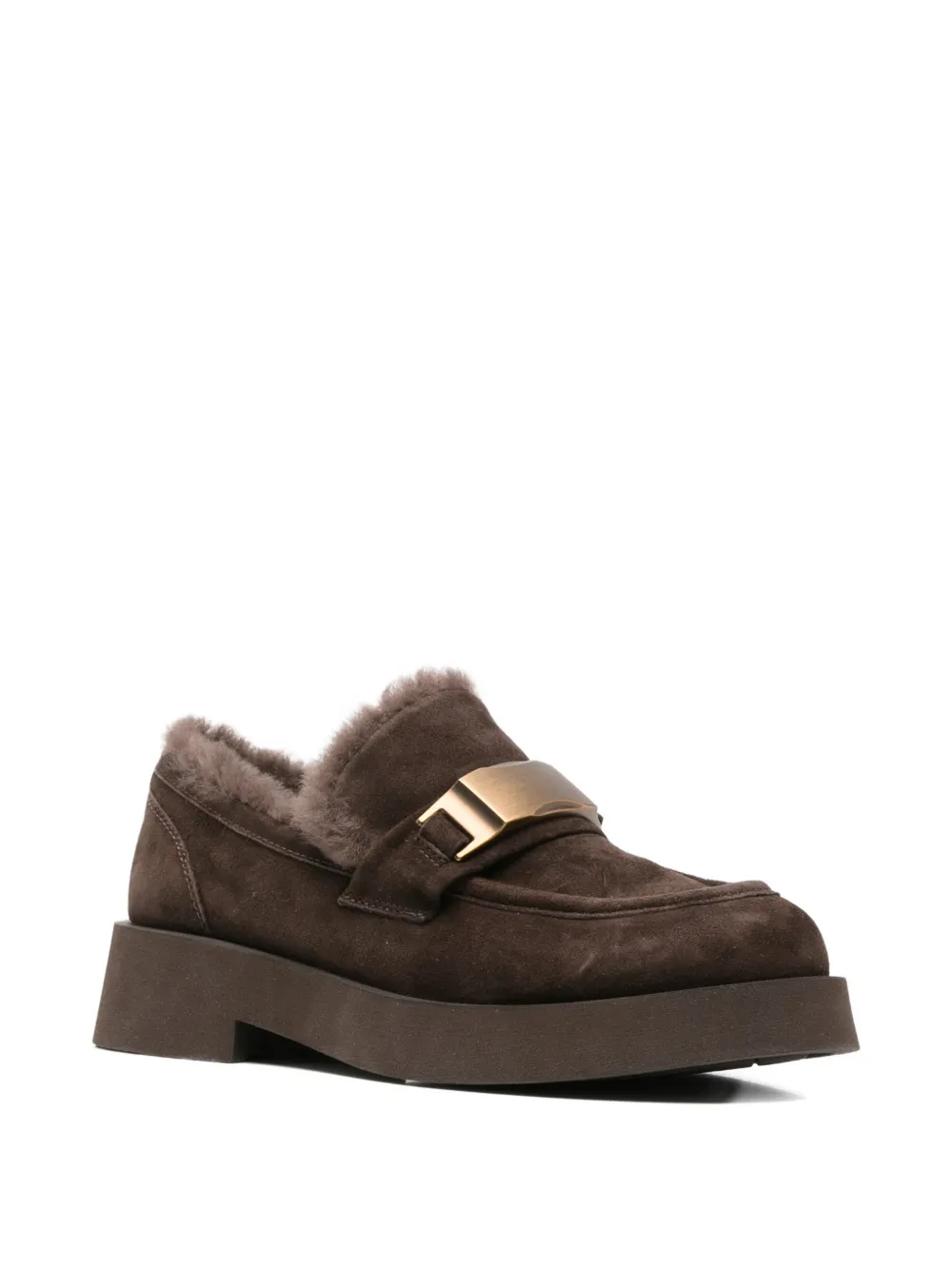 Sergio Moretti Firenze 시어링 안감 버클 디테일 로퍼 In Brown