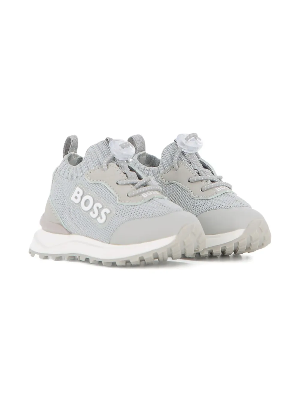 BOSS Kidswear knitted panel sneakers Grijs