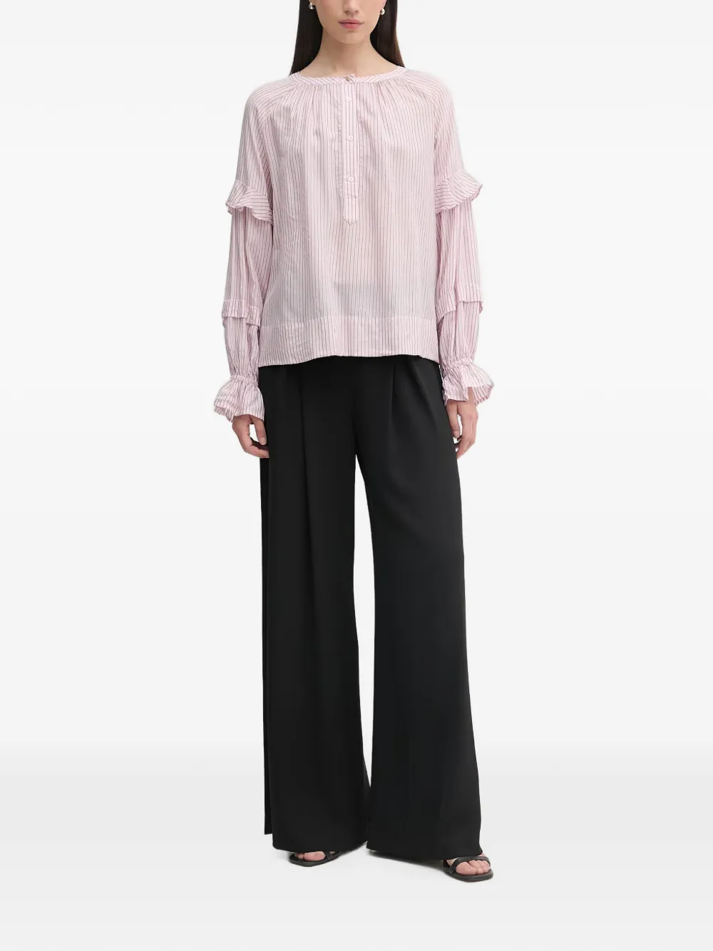 Mos Mosh Jorun gestreepte blouse met ruches Roze