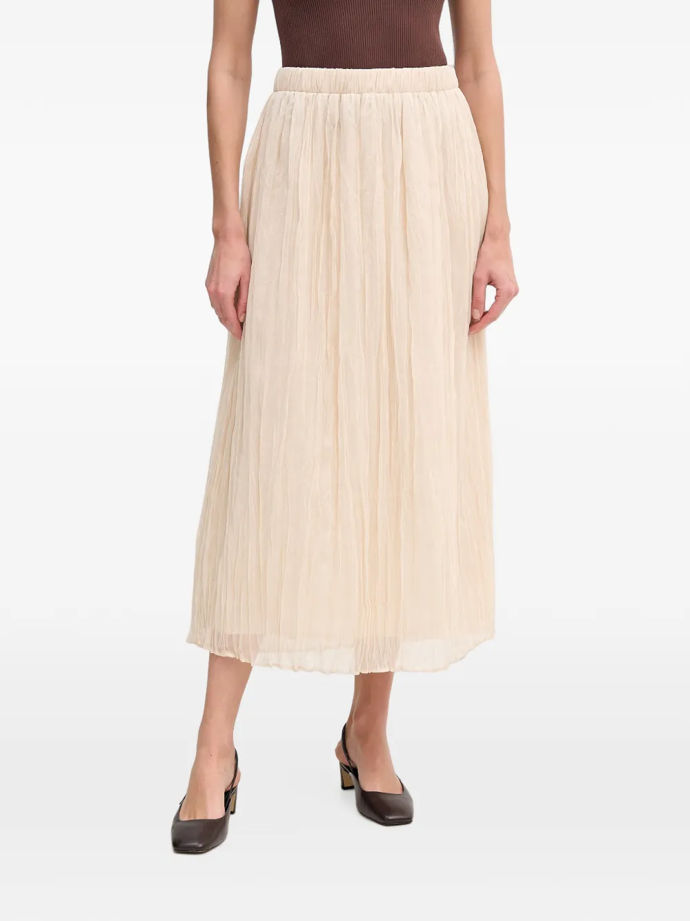 Ouí Pleated Elasticated-waist Midi Skirt In Neutrals