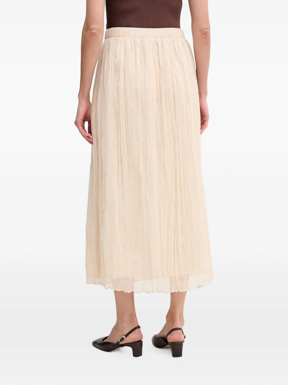 OUI Midi-rok met plooien en elastische taille Beige