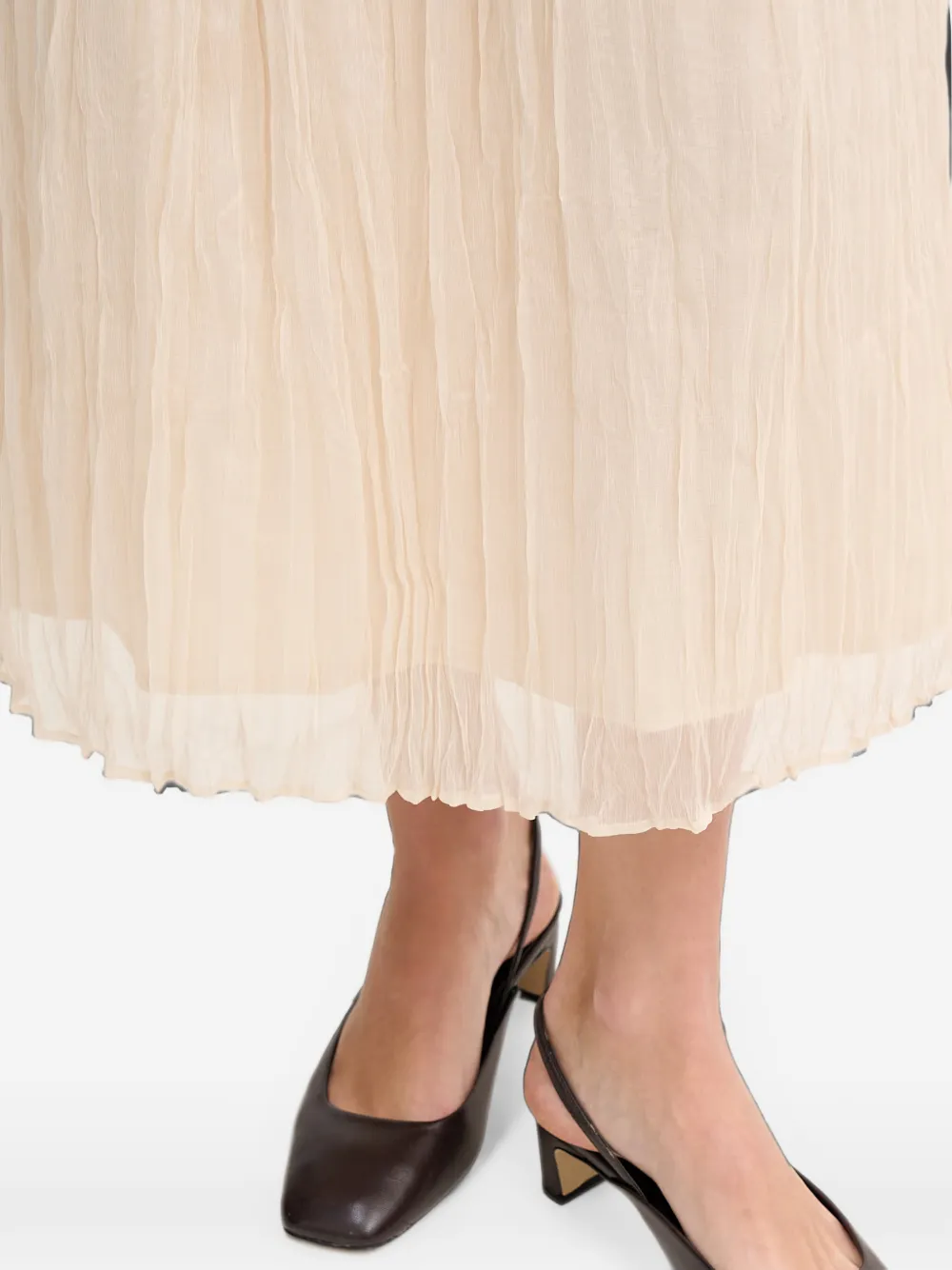 OUI Midi-rok met plooien en elastische taille Beige