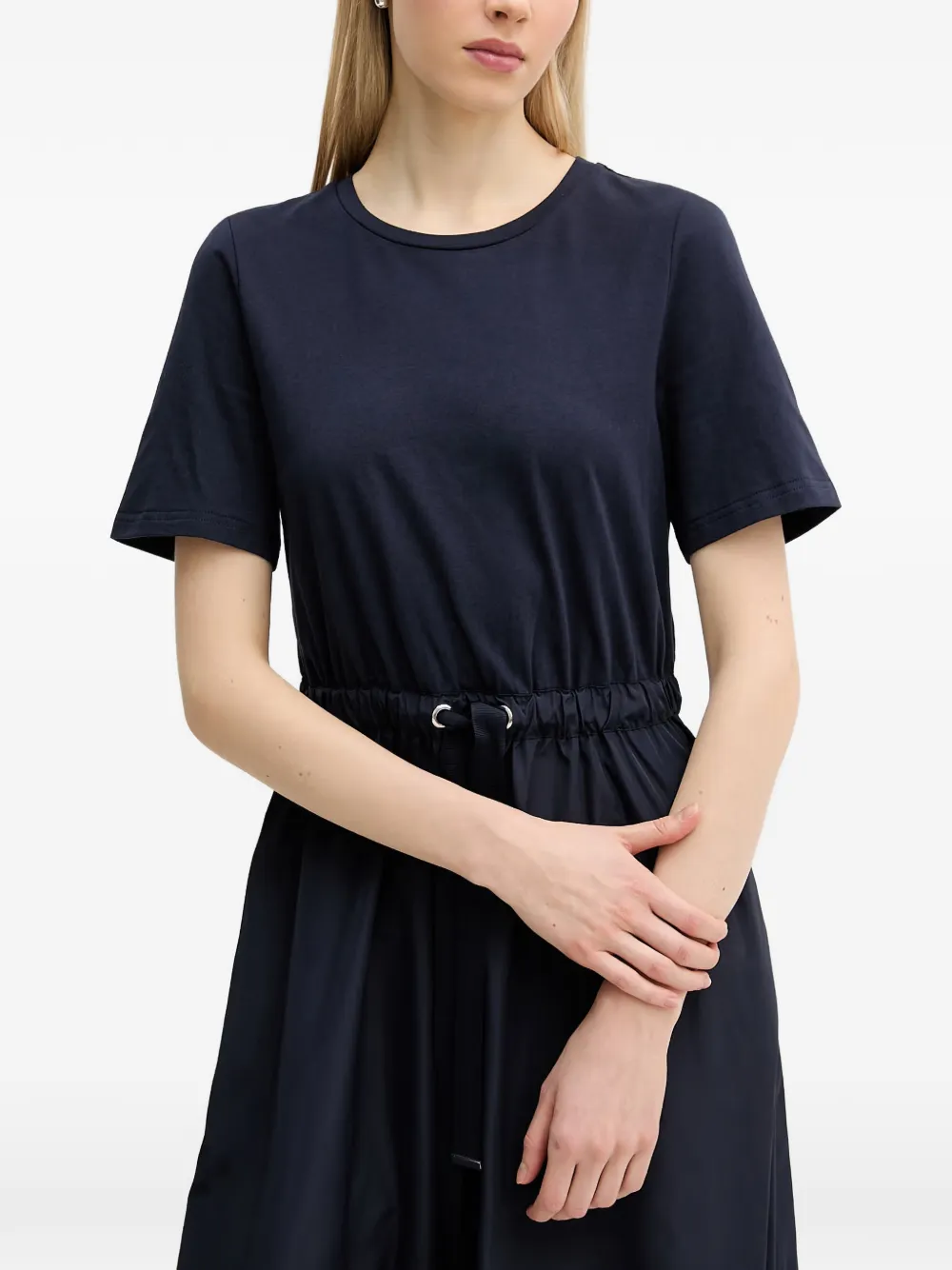 OUI Jurk met trekkoordtaille en korte mouwen Blauw