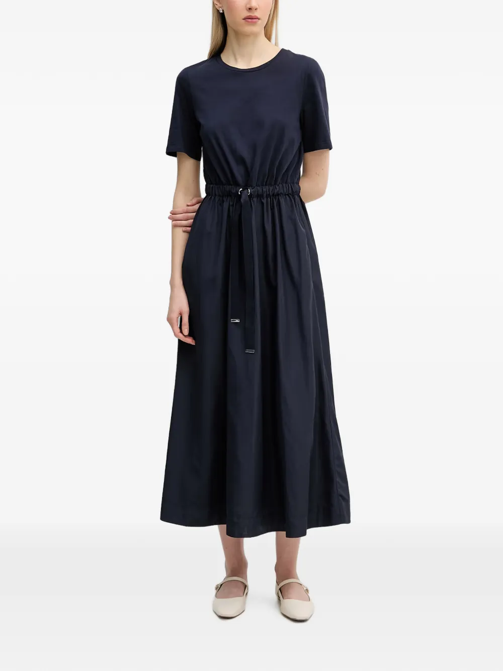 OUI Jurk met trekkoordtaille en korte mouwen Blauw