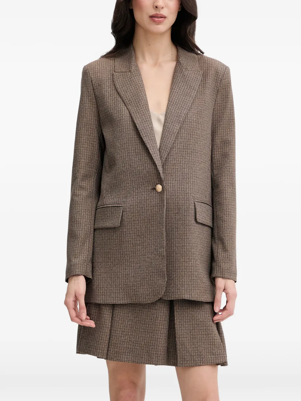 Morgan Houndstooth-pattern Single-breasted Blazer In Brown