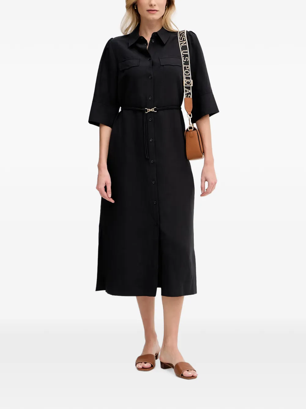 Mos Mosh Rayas Alexis button-down midi-jurk met ceintuur Zwart