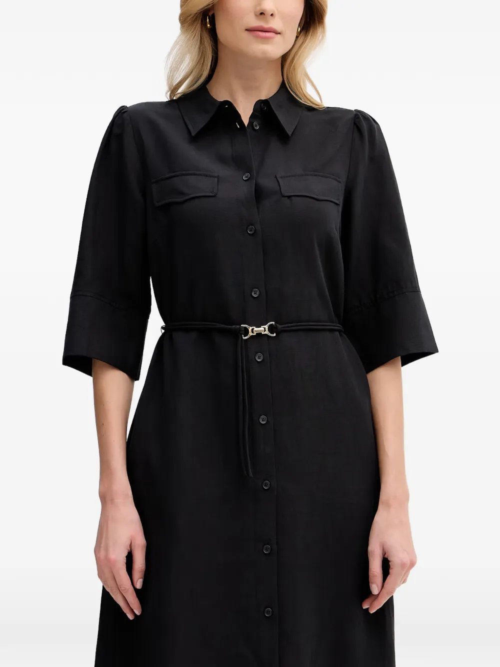 Mos Mosh Rayas Alexis button-down midi-jurk met ceintuur Zwart