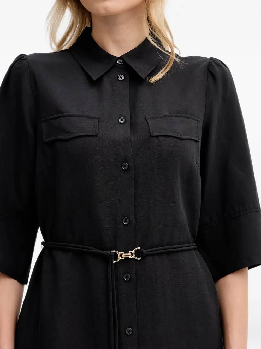 Mos Mosh Rayas Alexis button-down midi-jurk met ceintuur Zwart