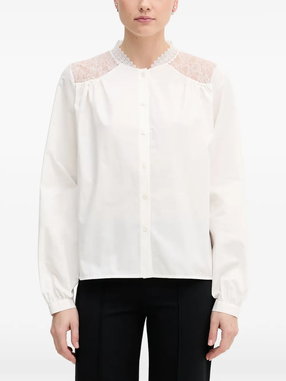 Mos Mosh lace-panelled gathered shirt